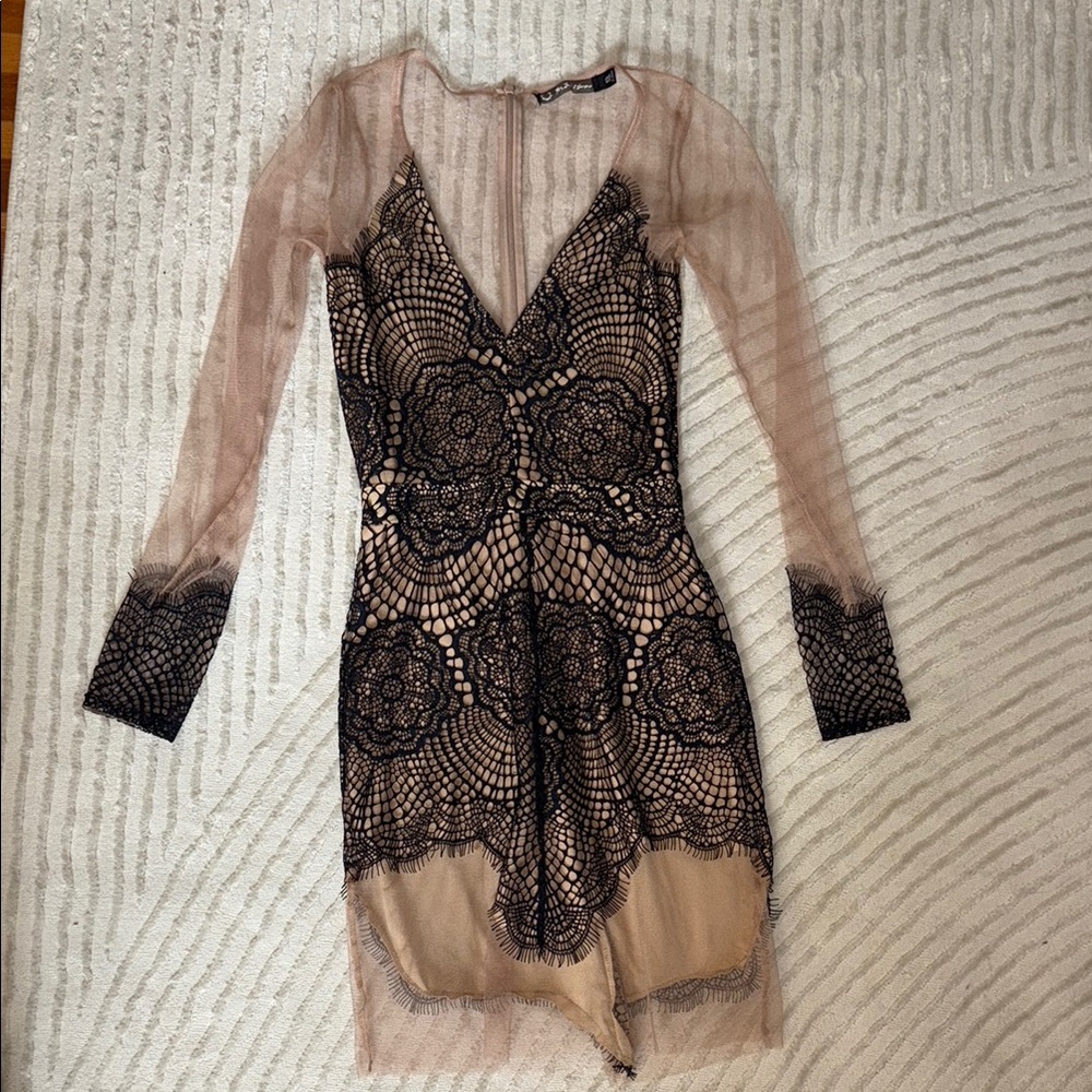 For Love and Lemons Antigua Lace Sheer Sheath Mini Dress